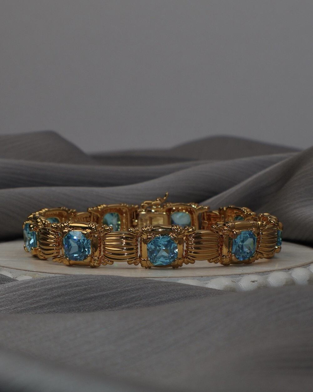 Vintage Sterling Silver Aquamarine Bracelet 34.2G / 7.6in